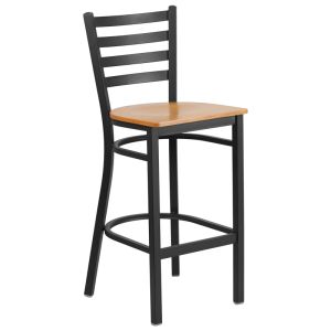 HUSKY Seating Heavy Duty 500 LB Restaurant Bar Stool with Ladder Back & Wood Seat-Natural