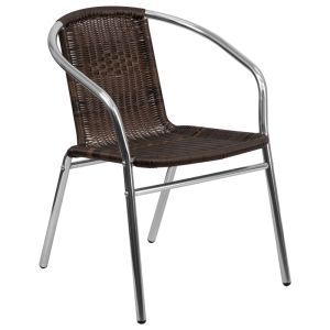 HUSKY Seating 352 LB Aluminum & Rattan Indoor-Outdoor Restaurant Stack Chair-Dark Brown