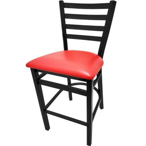 Heavy Duty 300 LB XL Ladderback Metal Frame Restaurant Bar Stool with Red Vinyl Seat
