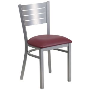 HUSKY Seating 500 LB Silver Slat Back Metal Restaurant Chair with Vinyl Seat-Burgundy