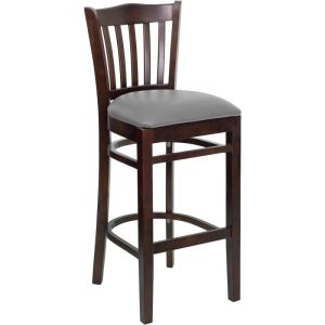 HUSKY Seating 800 LB Walnut Finish Vertical Slat Back Wooden Restaurant Bar Stool with Custom Vinyl Seat