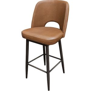 Amata 300 LB Metal Frame Bar Stool - Driftwood Faux Woodgrain Frame Finish - Buckskin Vinyl Cutout Bucket Seat