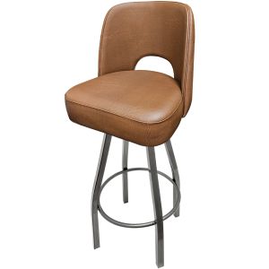 Cutout Back Bucket 500 LB Bar Stool - Buckskin Vinyl with Clear Coat Swivel Frame