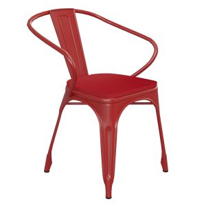 HUSKY Seating 500 LB Commercial Grade Red Metal Indoor-Outdoor Chair with Arms with Red Poly Resin Wood Seat