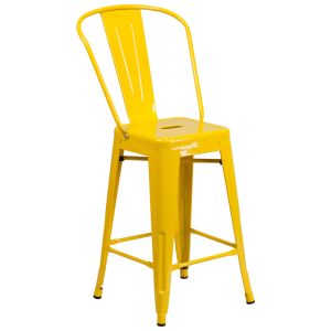 HUSKY Seating 500 LB Counter Height 24" Indoor-Outdoor Metal Bar Stool-Yellow