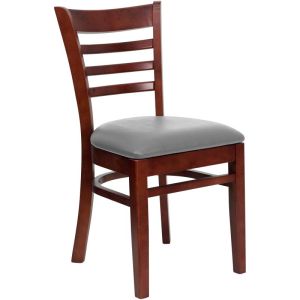 HUSKY Seating Ladder Back Wood 800 LB Restaurant Chair with Mahogany Finish & Custom Vinyl Seat