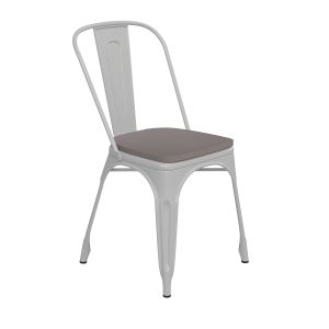 HUSKY Seating 500 LB Commercial Grade White Metal Indoor-Outdoor Stackable Chair with Gray Poly Resin Wood Seat