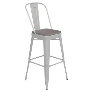 HUSKY Seating 500 LB Commercial Grade 30" High White Metal Indoor-Outdoor Bar Height Stool with Removable Back and Gray All-Weather Poly Resin Seat