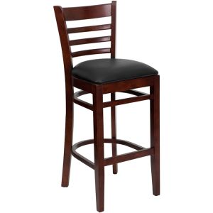 HUSKY Seating 800 LB Mahogany Finish Wood Bar Stool with Ladder Back & Padded Vinyl Seat-Black