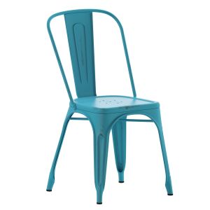 HUSKY Seating 500 LB Distressed Bistro Style Metal Indoor-Outdoor Stackable Chair- Light Blue