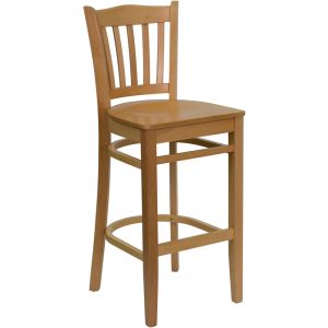 HUSKY Seating 800 LB Vertical Slat Back Wooden Restaurant Bar Stool-Natural