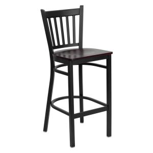 HUSKY Seating Heavy Duty 500 LB Metal Bar Stool with Vert Slat Back & Wood Seat-Mahogany Wood