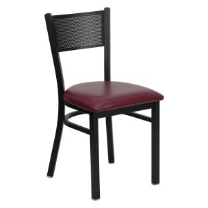 HUSKY Seating 500 LB Black Metal Restaurant Chair with Grid Back Design-Burgundy