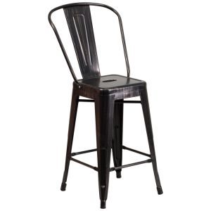 HUSKY Seating 500 LB Counter Height 24" Indoor-Outdoor Metal Bar Stool-Antique Black Gold