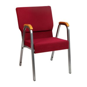 HUSKY Seating 500 LB 21"W Stacking Wood Accent Arm Church Chair in Burgundy Fabric - Silver Vein Frame