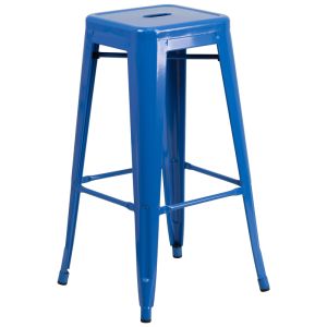 HUSKY Seating 500 LB Modern 30" Indoor-Outdoor Stacking Metal Bar Stool with Square Seat-Blue