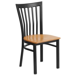 HUSKY Seating Heavy Duty 500 LB School House Back Metal Restaurant Chair with Wood Seat-Natural