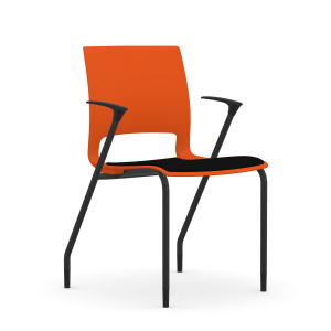 9to5 Seating Vox 300 LB Four Leg Stacking Guest Chair, Upholstered Seat, Black Arms