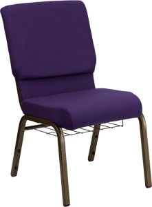 HUSKY Seating® 800 LB Heavy Duty Fabric Auditorium Chair With Book Pouch & Communion Cup Holder-Gold Vein, Purple