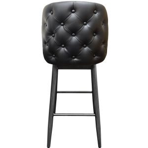 Amata 300 LB Metal Frame Bar Stool - Driftwood Faux Woodgrain Frame Finish - Black Vinyl Tufted Bucket Seat