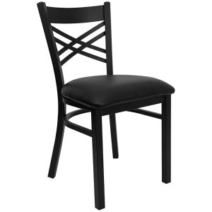 HUSKY Seating 500 LB X-Back Black Metal Restaurant Chair with Black Vinyl Seat