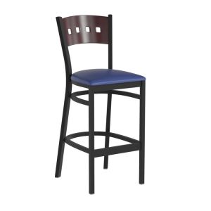 HUSKY Seating 500 LB Mahogany Wood Four Square Back Restaurant Bar Height Stool-Blue