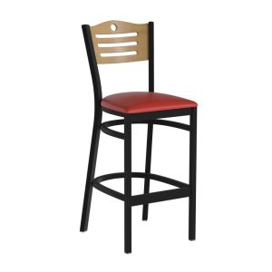 HUSKY Seating Heavy Duty 500 LB Metal Bar Stool with Natural Wood Slat Back-Red
