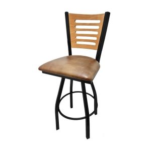 5 Line Wood Back Swivel 300 LB Counter Height Stool, Clear Coat Back, Buckskin Vinyl Seat