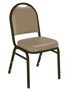 2 PACK National Public Seating 9200 Series Dome Back Vinyl Padded Stacking 500 LB Banquet Chair - Mocha Frame - French Biege Vinyl