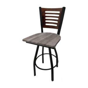 5 Line Wood Back Swivel 300 LB Counter Height Stool, Walnut Back, Barnwood Seat