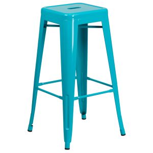 HUSKY Seating 500 LB 30" Indoor-Outdoor Stacking Metal Bar Stool with Square Seat-Teal