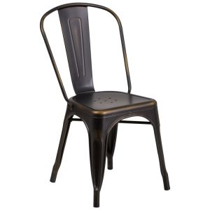 HUSKY Seating 500 LB Distressed Bistro Style Metal Indoor-Outdoor Stackable Chair-Copper