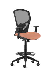 9to5 Seating Theory Mid-Back 300 LB Bar Height Office Stool, Mesh Back, Upholstered Seat, Simple Synchro Control, Black Four-Way Adjustable Arms