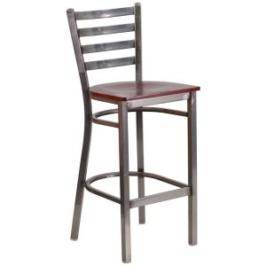 HUSKY Seating Ladder Back Commercial 500 LB Bar Stool with Steel Finish & Wood Seat-Mahogany