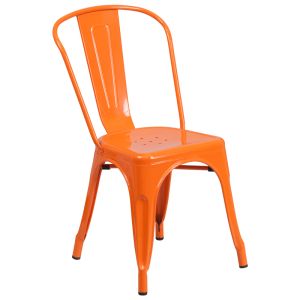 HUSKY Seating 500 LB Stackable Indoor-Outdoor Bistro Style Metal Chair-Orange