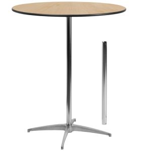 HUSKY Seating® Heavy Duty 3' ft Round Indoor-Outdoor Wood Pub Bar Cocktail Table with Adjustable Height