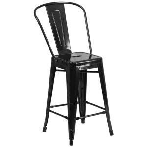 HUSKY Seating 500 LB Counter Height 24" Indoor-Outdoor Metal Bar Stool-Black