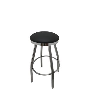 Heavy Duty SlimLine 500 LB Button Top Swivel Bar Stool with Clear Coat Frame & Chrome Seat Ring - Black Vinyl