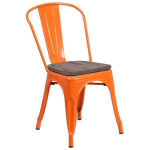 HUSKY Seating 500 LB Orange Metal Stackable Chair with Wood Seat