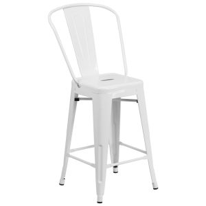 HUSKY Seating 500 LB Counter Height 24" Indoor-Outdoor Metal Bar Stool-White