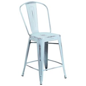 HUSKY Seating 500 LB Distressed Finish Counter Height 24" Indoor-Outdoor Metal Bar Stool-Dream Blue