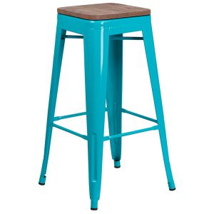 HUSKY Seating 500 LB 30" High Backless Crystal Teal-Blue Barstool with Square Wood Seat