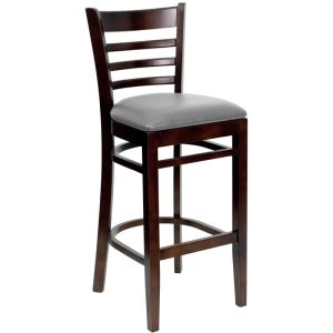 HUSKY Seating 800 LB Walnut Finish Wood Bar Stool with Ladder Back & Padded Custom Vinyl Seat