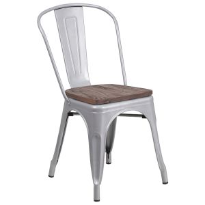 HUSKY Seating 500 LB Silver Metal Stackable Chair with Wood Seat