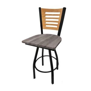 5 Line Wood Back Swivel 300 LB Counter Height Stool, Clear Coat Back, Barnwood Seat