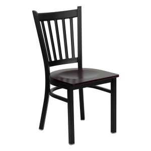 HUSKY Seating Vertical Back Black Metal 500 LB Restaurant Chair with Wood Seat-Mahogany