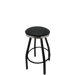 Heavy Duty SlimLine 500 LB Button Top Swivel Bar Stool with Black Powder Coat Frame & Chrome Seat Ring - Black Vinyl