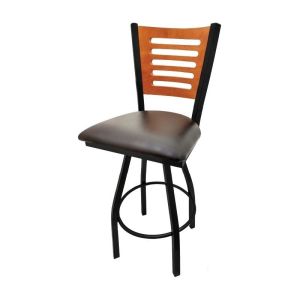5 Line Wood Back Swivel 300 LB Counter Height Stool, Cherry Back, Espresso Vinyl Seat