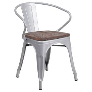 HUSKY Seating 500 LB Silver Metal Chair with Wood Seat and Arms