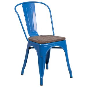 HUSKY Seating 500 LB Blue Metal Stackable Chair with Wood Seat